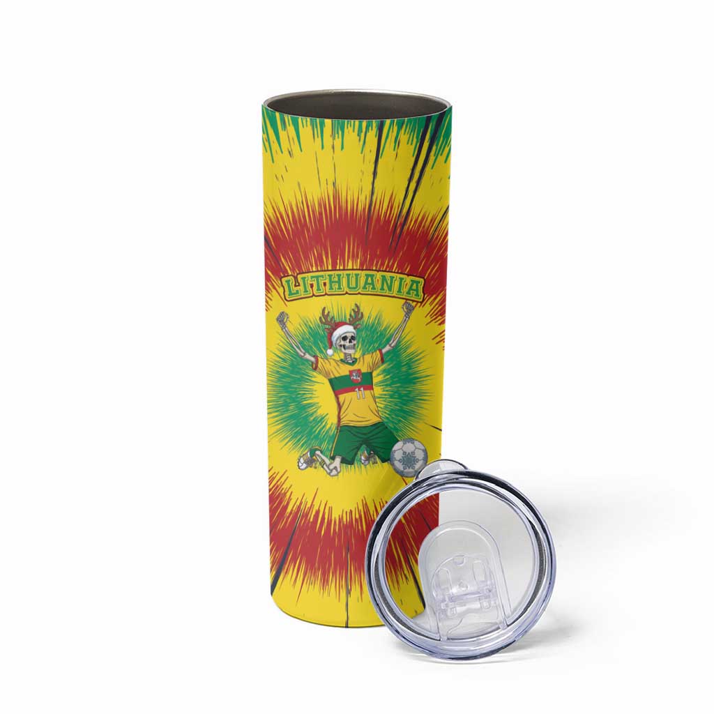 Personalized Lithuania Christmas Tie Dye Skinny Tumbler Skeleton Soccer Goal Celebration Santa Hat - Wonder Print Shop