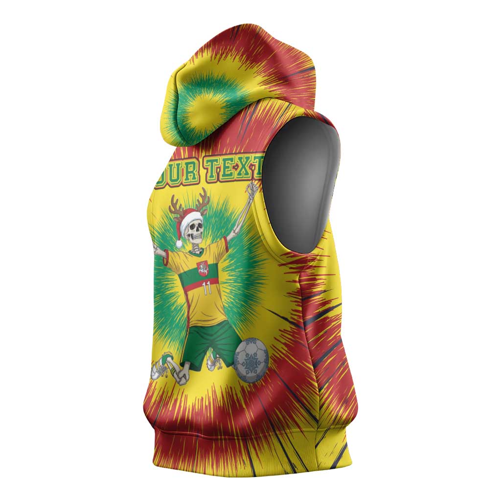 Personalized Lithuania Christmas Tie Dye Sleeveless Hoodie Skeleton Soccer Goal Celebration Santa Hat - Wonder Print Shop