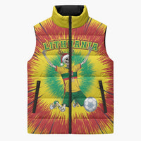 Personalized Lithuania Christmas Tie Dye Sleeveless Puffer Jacket Skeleton Soccer Goal Celebration Santa Hat - Wonder Print Shop