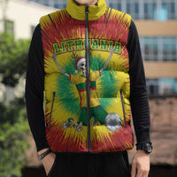 Personalized Lithuania Christmas Tie Dye Sleeveless Puffer Jacket Skeleton Soccer Goal Celebration Santa Hat - Wonder Print Shop