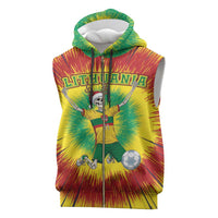 Personalized Lithuania Christmas Tie Dye Sleeveless Zip Hoodie Skeleton Soccer Goal Celebration Santa Hat - Wonder Print Shop