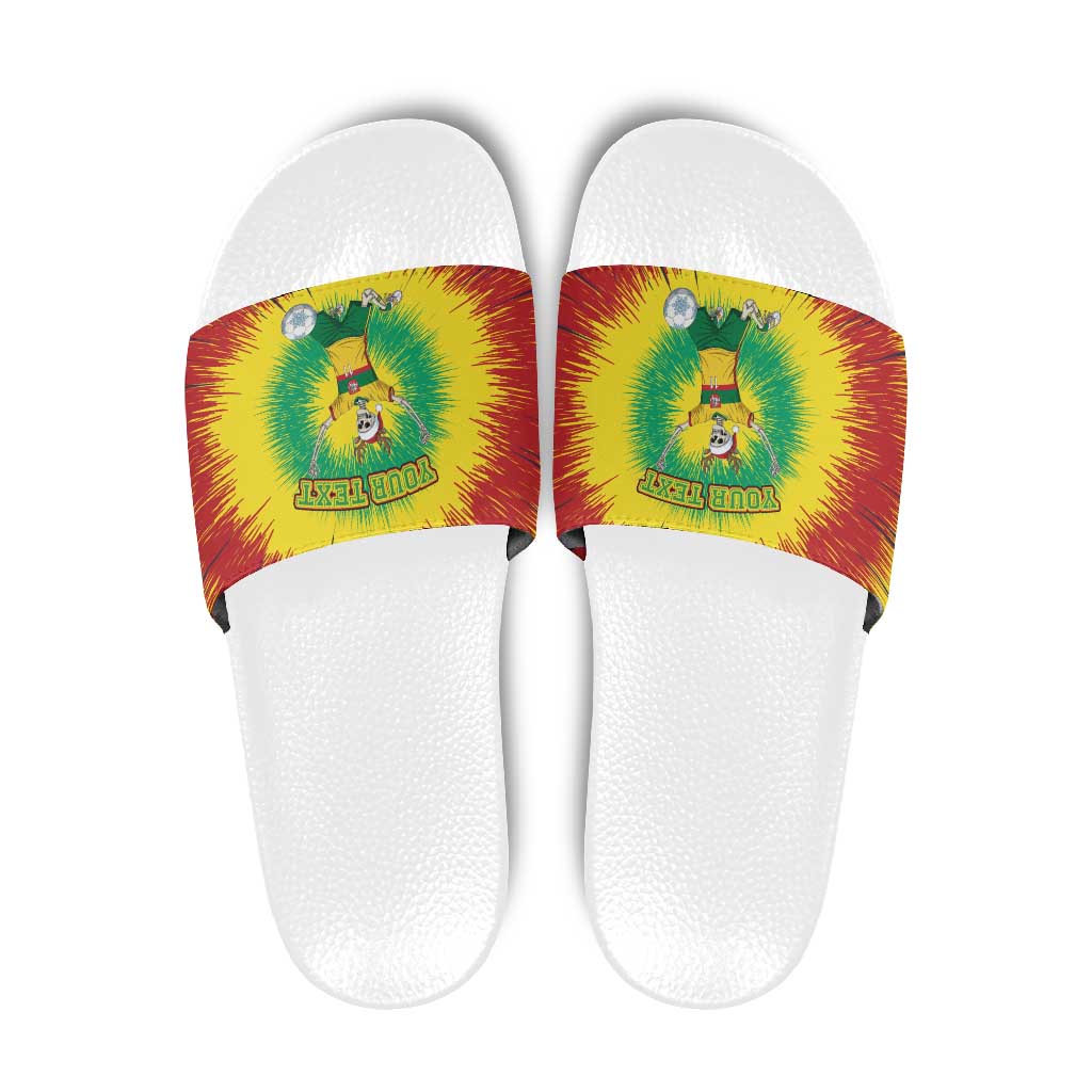 Personalized Lithuania Christmas Tie Dye Slide Sandals Skeleton Soccer Goal Celebration Santa Hat - Wonder Print Shop