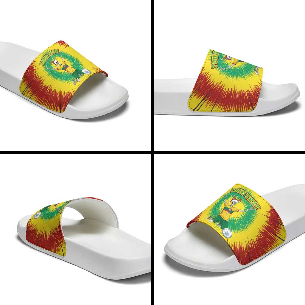 Personalized Lithuania Christmas Tie Dye Slide Sandals Skeleton Soccer Goal Celebration Santa Hat - Wonder Print Shop