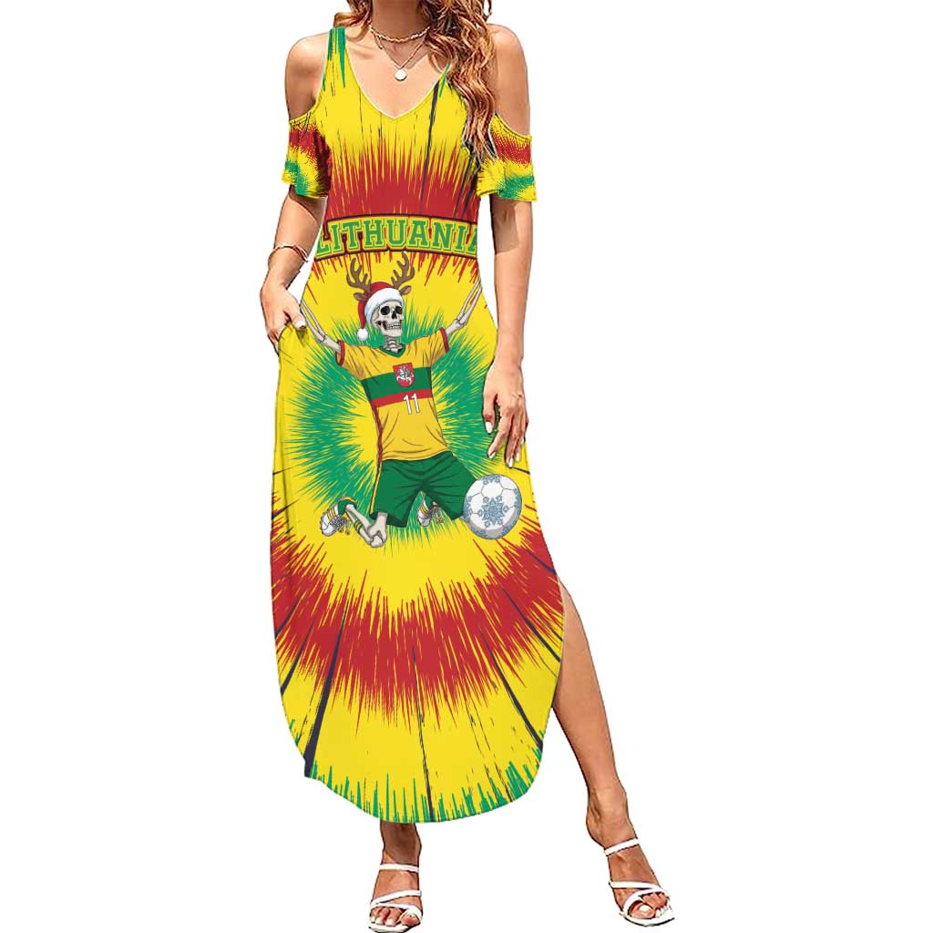Personalized Lithuania Christmas Tie Dye Summer Maxi Dress Skeleton Soccer Goal Celebration Santa Hat - Wonder Print Shop