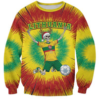 Personalized Lithuania Christmas Tie Dye Sweatshirt Skeleton Soccer Goal Celebration Santa Hat - Wonder Print Shop