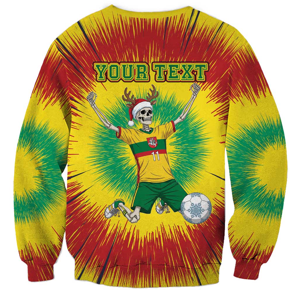 Personalized Lithuania Christmas Tie Dye Sweatshirt Skeleton Soccer Goal Celebration Santa Hat - Wonder Print Shop