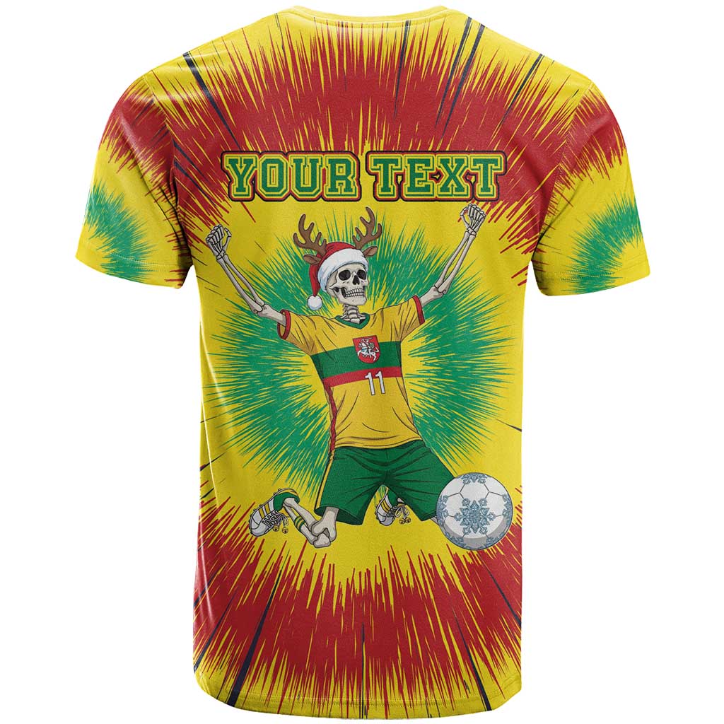Personalized Lithuania Christmas Tie Dye T Shirt Skeleton Soccer Goal Celebration Santa Hat - Wonder Print Shop