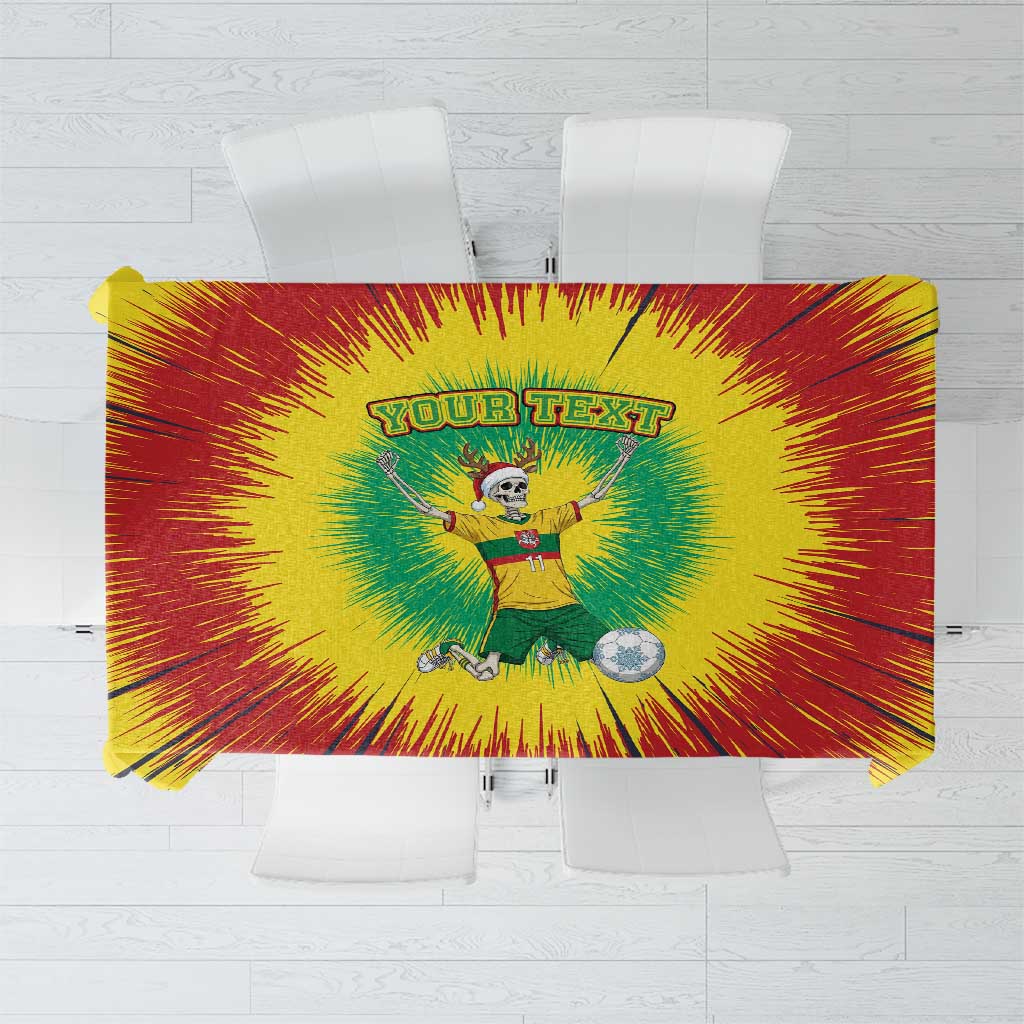 Personalized Lithuania Christmas Tie Dye Tablecloth Skeleton Soccer Goal Celebration Santa Hat - Wonder Print Shop