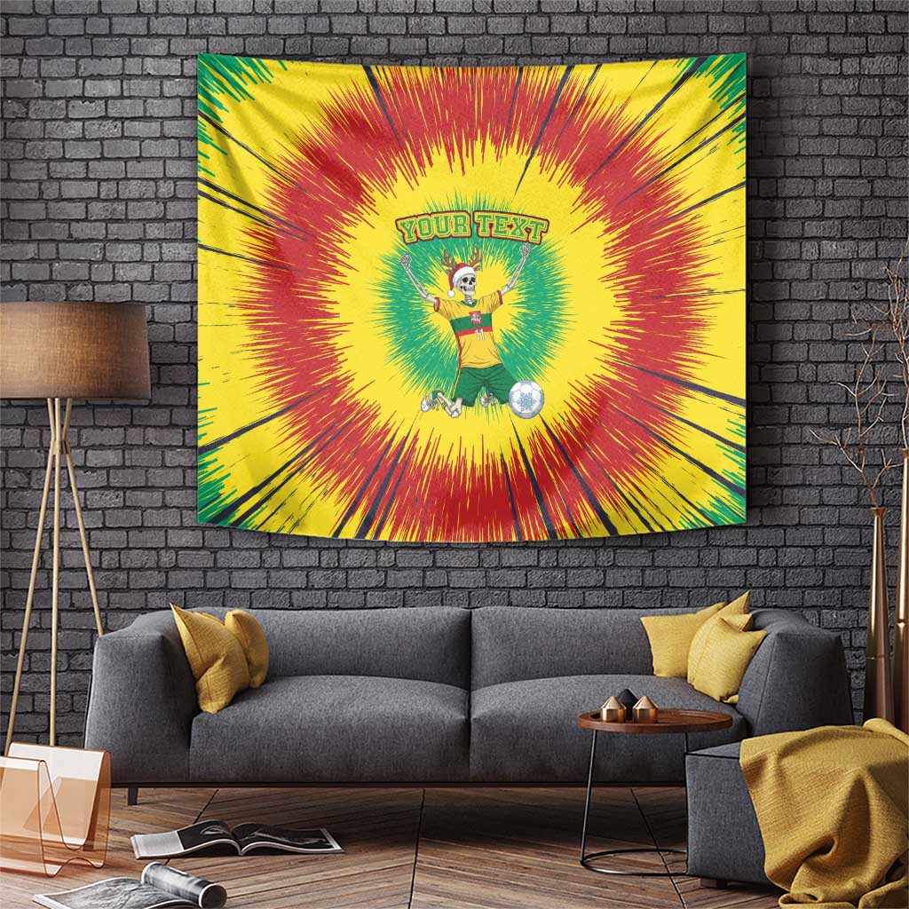 Personalized Lithuania Christmas Tie Dye Tapestry Skeleton Soccer Goal Celebration Santa Hat - Wonder Print Shop