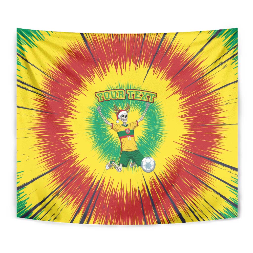 Personalized Lithuania Christmas Tie Dye Tapestry Skeleton Soccer Goal Celebration Santa Hat - Wonder Print Shop