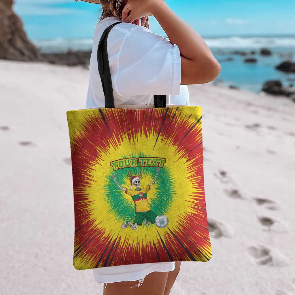 Personalized Lithuania Christmas Tie Dye Tote Bag Skeleton Soccer Goal Celebration Santa Hat - Wonder Print Shop