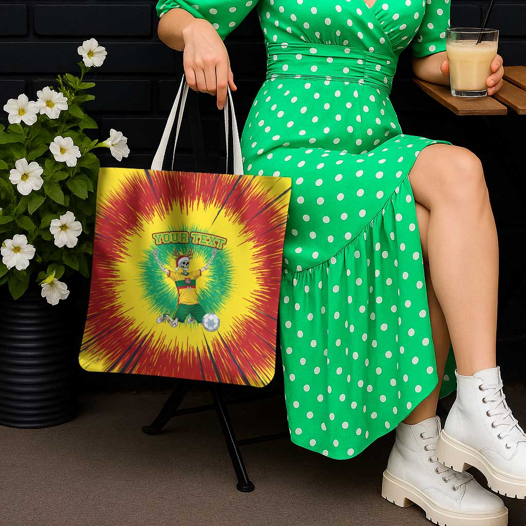 Personalized Lithuania Christmas Tie Dye Tote Bag Skeleton Soccer Goal Celebration Santa Hat - Wonder Print Shop