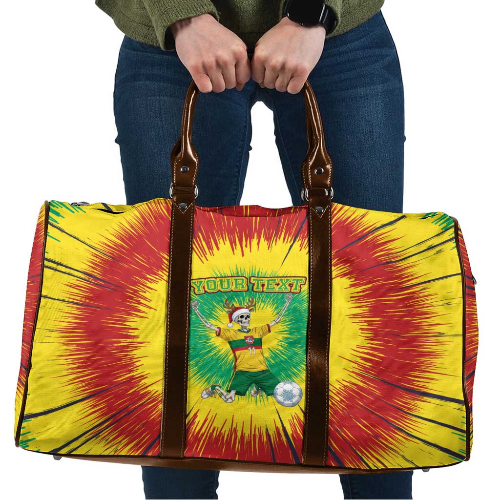 Personalized Lithuania Christmas Tie Dye Travel Bag Skeleton Soccer Goal Celebration Santa Hat - Wonder Print Shop