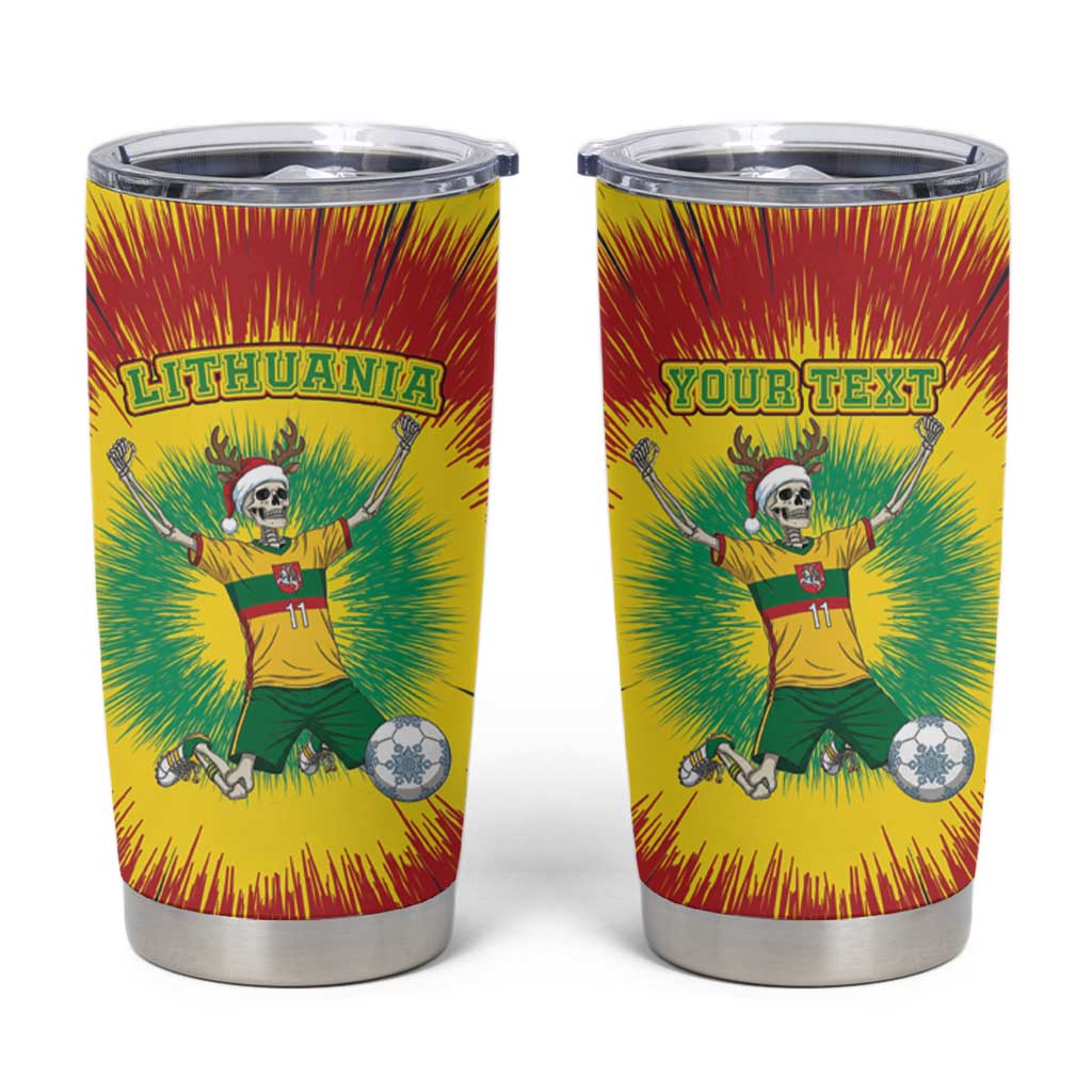 Personalized Lithuania Christmas Tie Dye Tumbler Cup Skeleton Soccer Goal Celebration Santa Hat - Wonder Print Shop