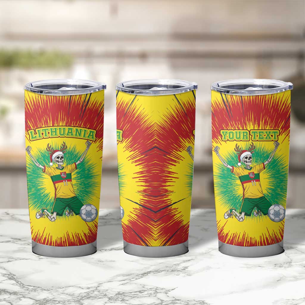Personalized Lithuania Christmas Tie Dye Tumbler Cup Skeleton Soccer Goal Celebration Santa Hat - Wonder Print Shop