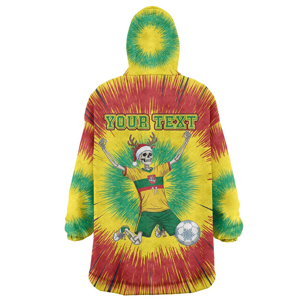 Personalized Lithuania Christmas Tie Dye Wearable Blanket Hoodie Skeleton Soccer Goal Celebration Santa Hat - Wonder Print Shop