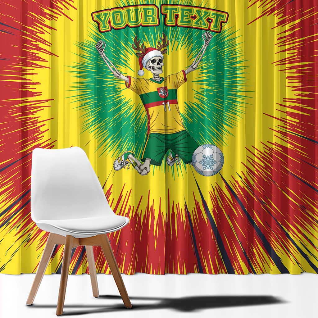 Personalized Lithuania Christmas Tie Dye Window Curtain Skeleton Soccer Goal Celebration Santa Hat - Wonder Print Shop