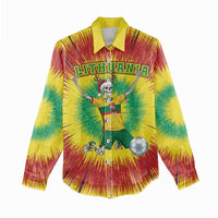 Personalized Lithuania Christmas Tie Dye Women Casual Shirt Skeleton Soccer Goal Celebration Santa Hat - Wonder Print Shop