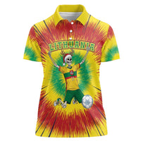 Personalized Lithuania Christmas Tie Dye Women Polo Shirt Skeleton Soccer Goal Celebration Santa Hat - Wonder Print Shop