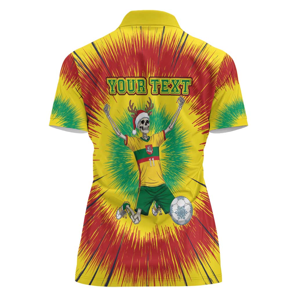 Personalized Lithuania Christmas Tie Dye Women Polo Shirt Skeleton Soccer Goal Celebration Santa Hat - Wonder Print Shop