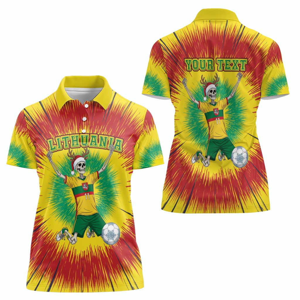 Personalized Lithuania Christmas Tie Dye Women Polo Shirt Skeleton Soccer Goal Celebration Santa Hat - Wonder Print Shop