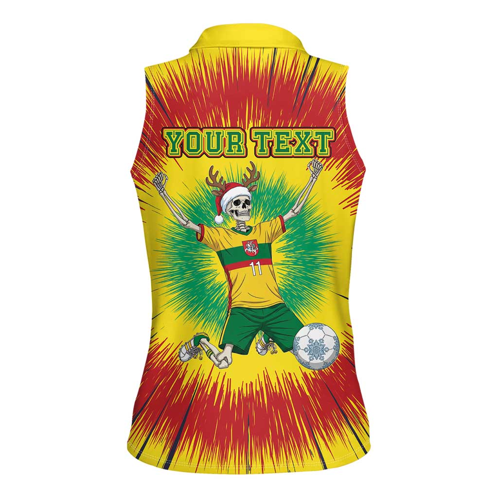 Personalized Lithuania Christmas Tie Dye Women Sleeveless Polo Shirt Skeleton Soccer Goal Celebration Santa Hat - Wonder Print Shop