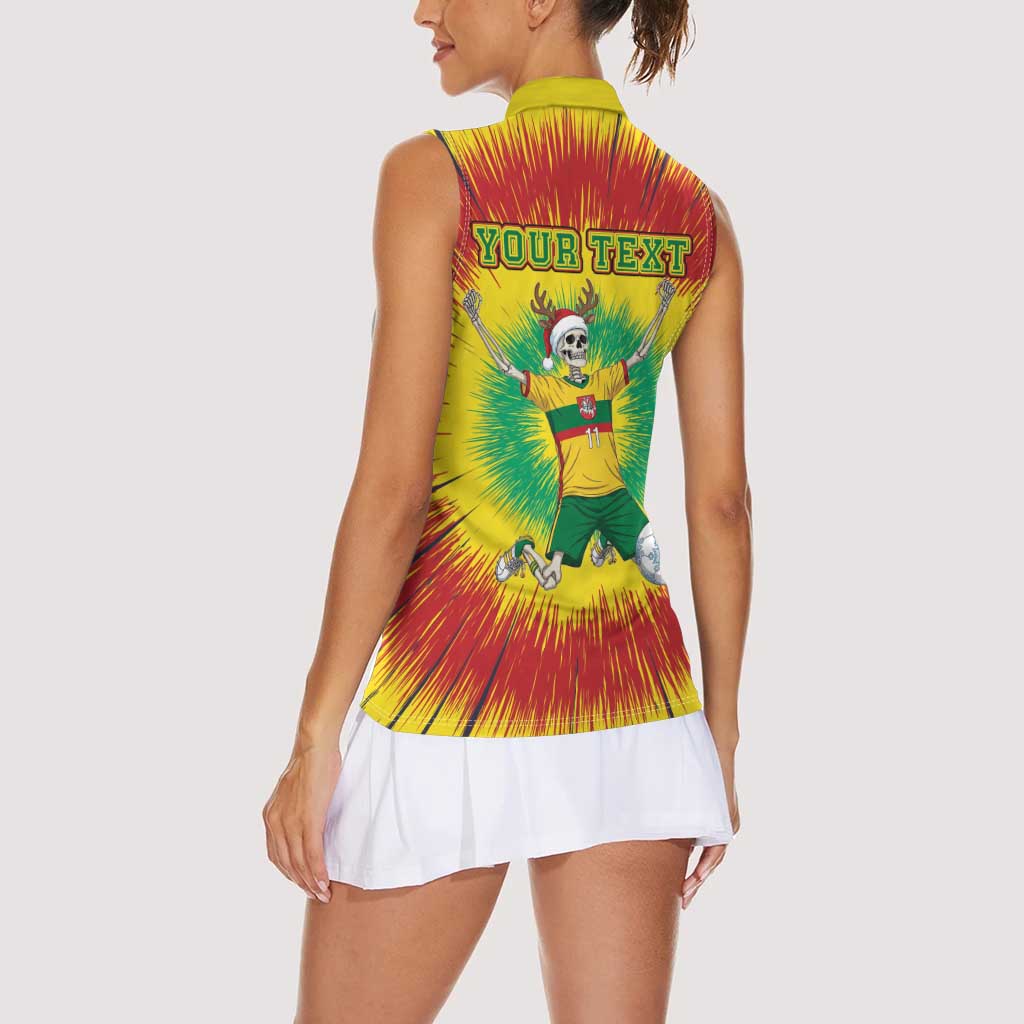 Personalized Lithuania Christmas Tie Dye Women Sleeveless Polo Shirt Skeleton Soccer Goal Celebration Santa Hat - Wonder Print Shop
