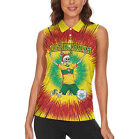 Personalized Lithuania Christmas Tie Dye Women Sleeveless Polo Shirt Skeleton Soccer Goal Celebration Santa Hat - Wonder Print Shop
