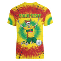 Personalized Lithuania Christmas Tie Dye Women V-Neck T-Shirt Skeleton Soccer Goal Celebration Santa Hat - Wonder Print Shop