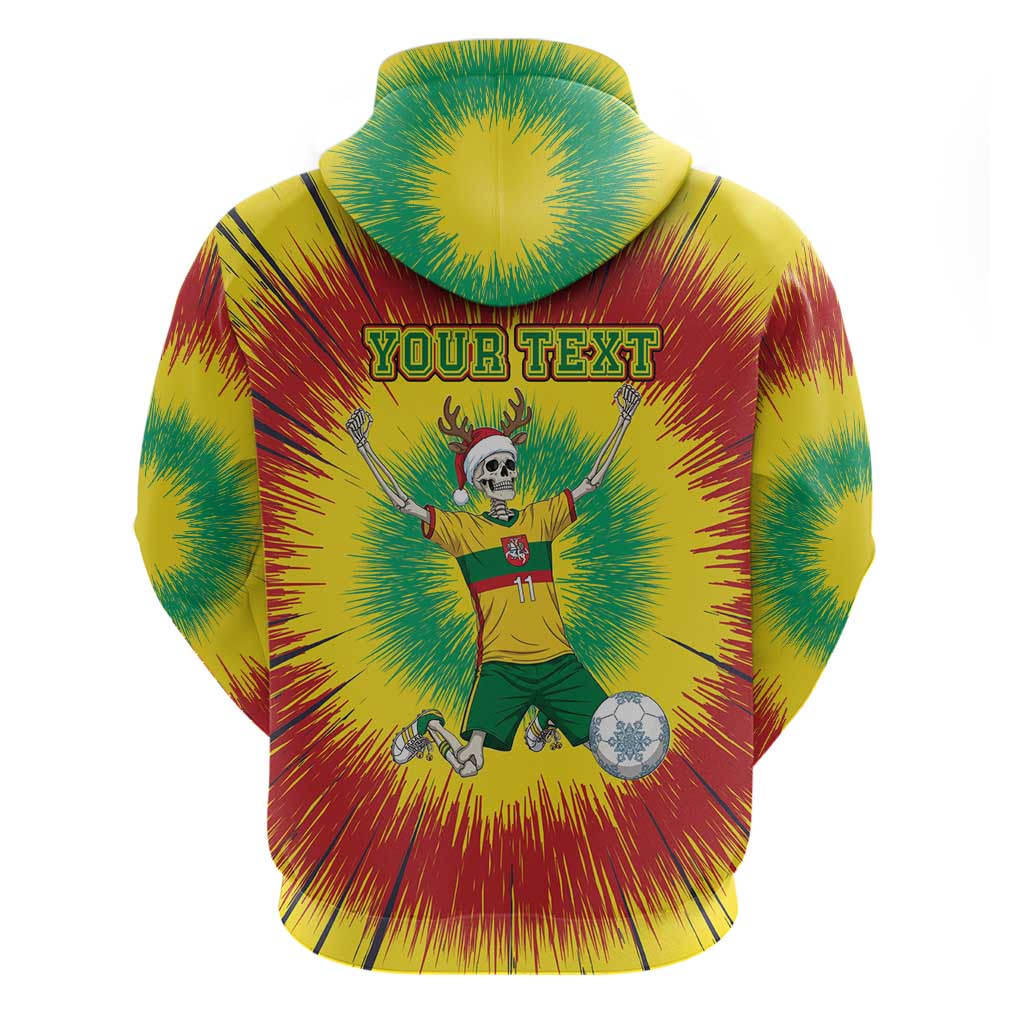 Personalized Lithuania Christmas Tie Dye Zip Hoodie Skeleton Soccer Goal Celebration Santa Hat - Wonder Print Shop