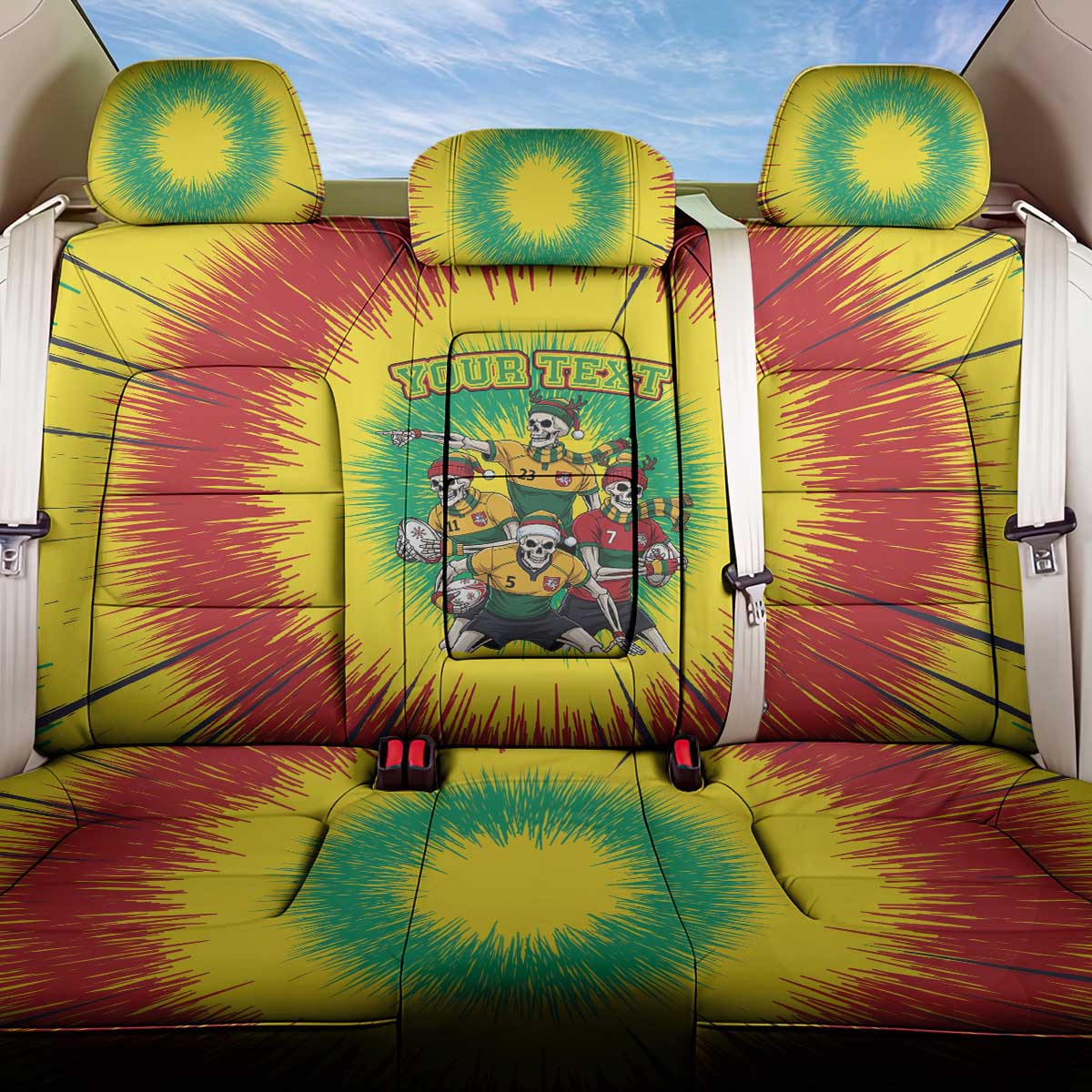 Personalized Lithuania Christmas Back Car Seat Cover Skeleton Rugby Tie Dye Vintage - Wonder Print Shop