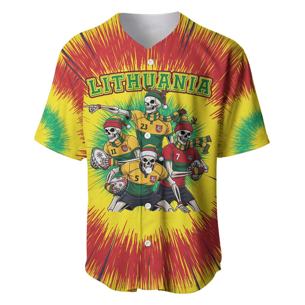Personalized Lithuania Christmas Baseball Jersey Skeleton Rugby Tie Dye Vintage - Wonder Print Shop
