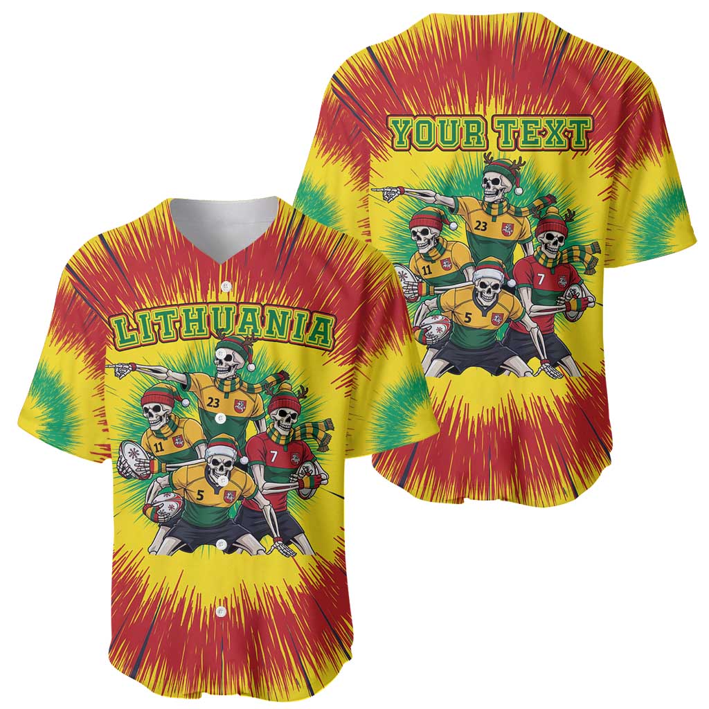 Personalized Lithuania Christmas Baseball Jersey Skeleton Rugby Tie Dye Vintage - Wonder Print Shop