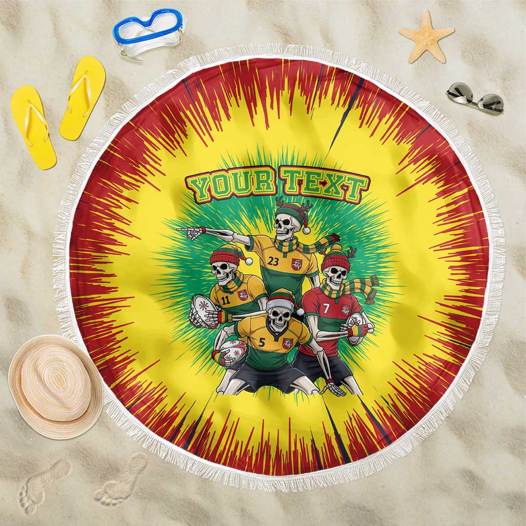 Personalized Lithuania Christmas Beach Blanket Skeleton Rugby Tie Dye Vintage - Wonder Print Shop