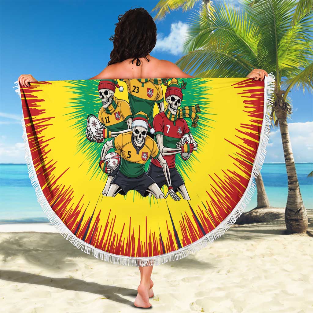 Personalized Lithuania Christmas Beach Blanket Skeleton Rugby Tie Dye Vintage - Wonder Print Shop
