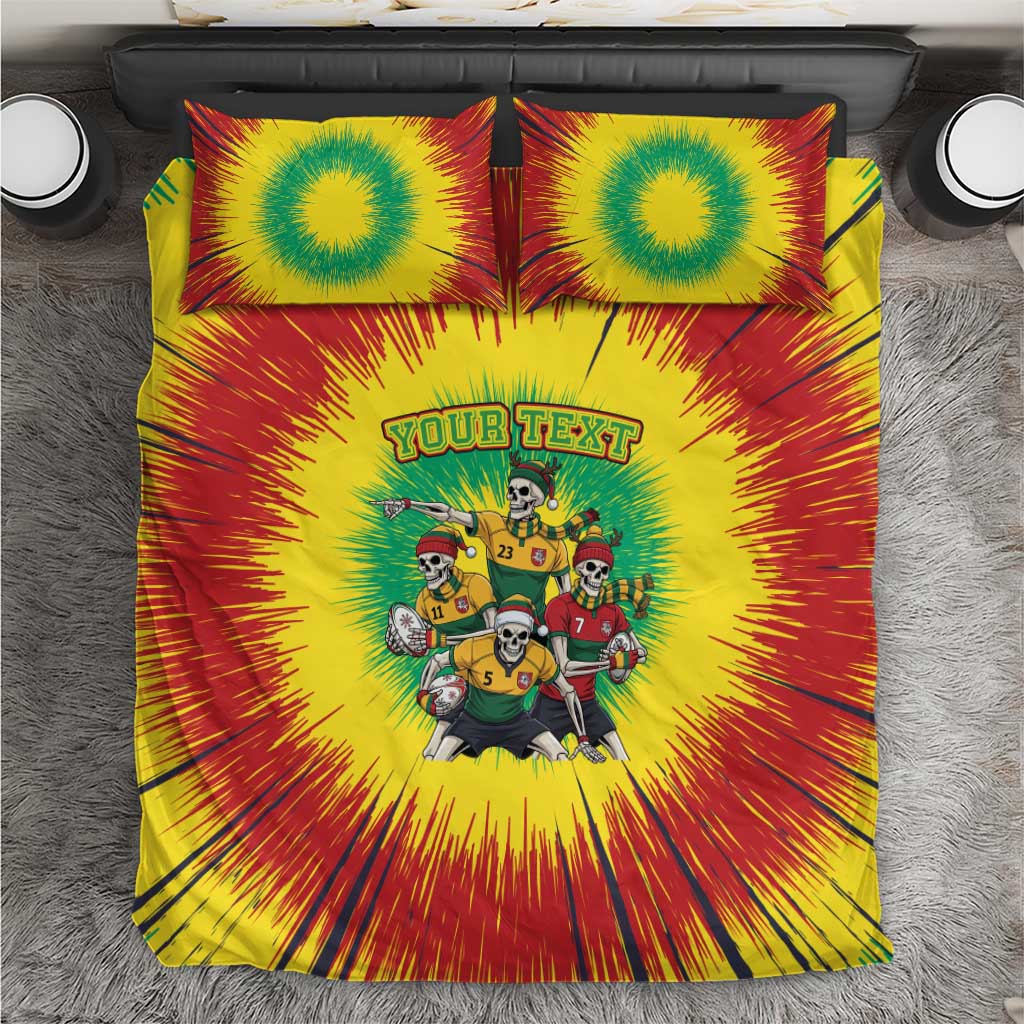 Personalized Lithuania Christmas Bedding Set Skeleton Rugby Tie Dye Vintage - Wonder Print Shop