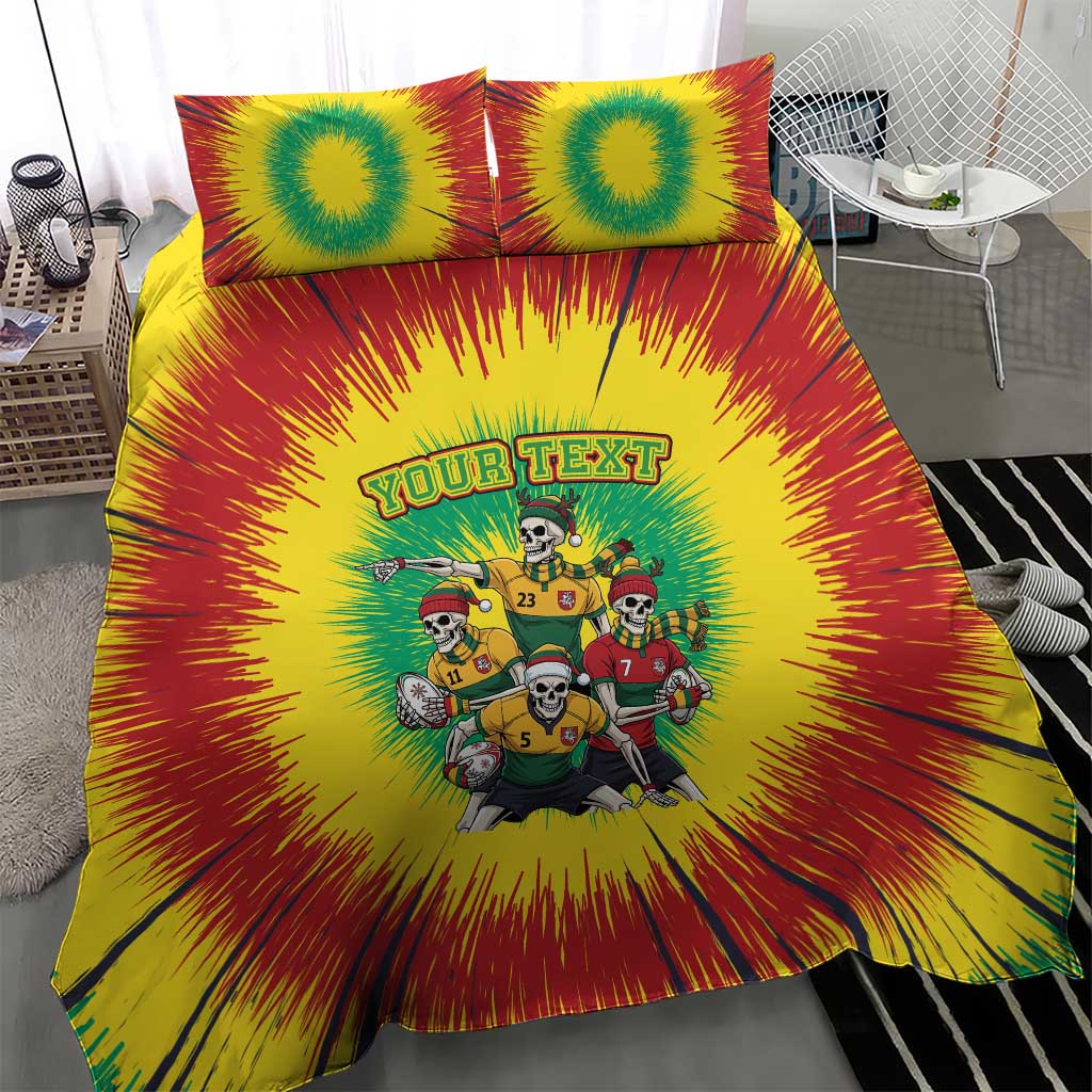 Personalized Lithuania Christmas Bedding Set Skeleton Rugby Tie Dye Vintage - Wonder Print Shop