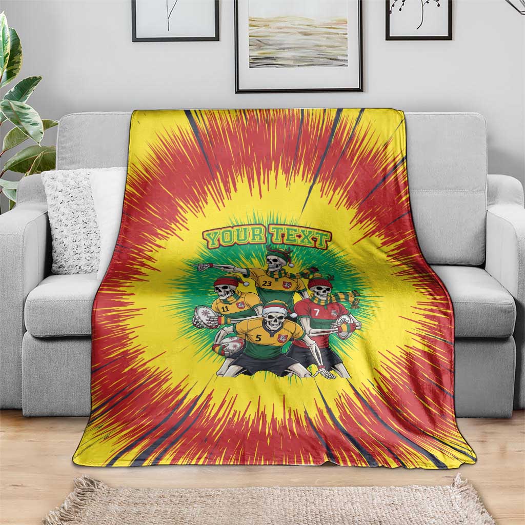 Personalized Lithuania Christmas Blanket Skeleton Rugby Tie Dye Vintage - Wonder Print Shop