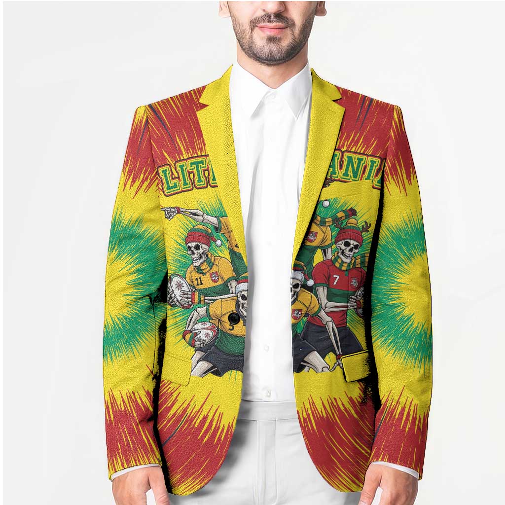 Personalized Lithuania Christmas Blazer Skeleton Rugby Tie Dye Vintage - Wonder Print Shop