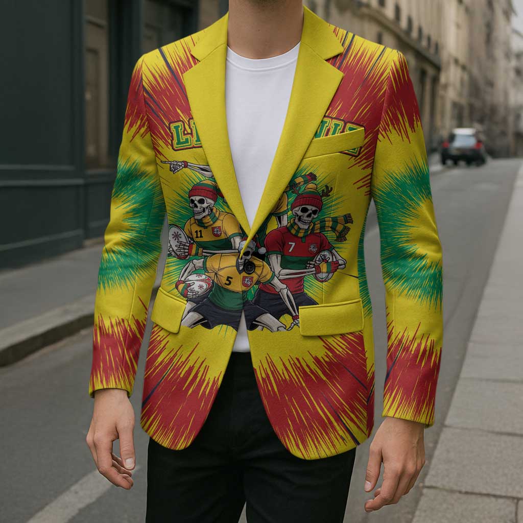 Personalized Lithuania Christmas Blazer Skeleton Rugby Tie Dye Vintage - Wonder Print Shop