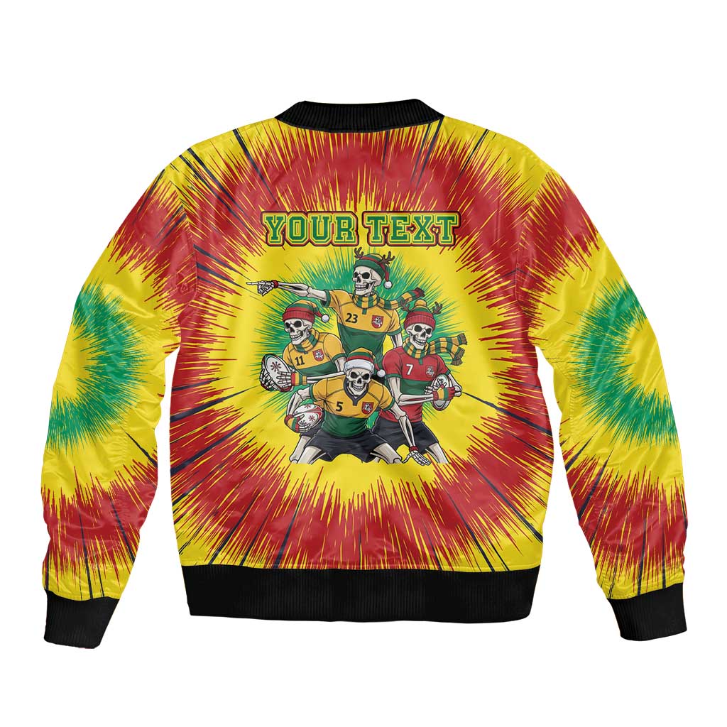 Personalized Lithuania Christmas Bomber Jacket Skeleton Rugby Tie Dye Vintage - Wonder Print Shop