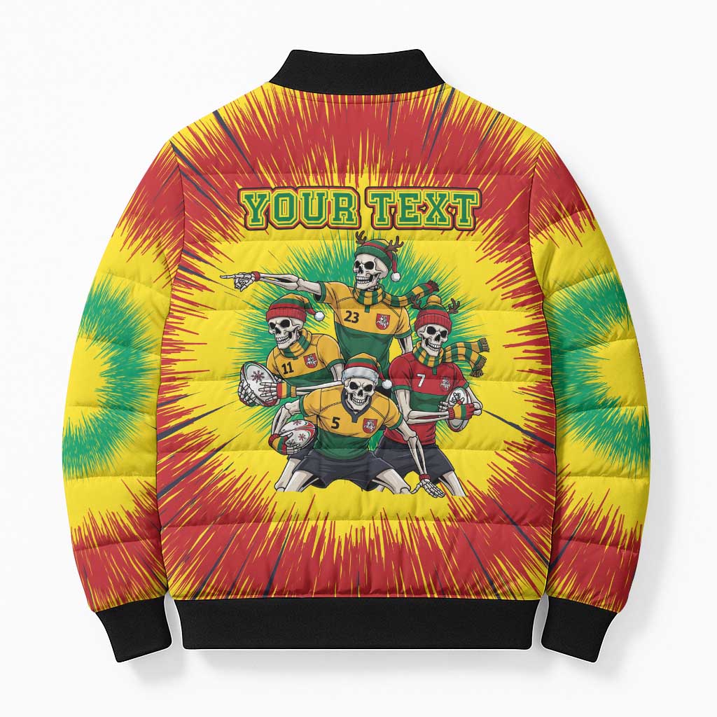 Personalized Lithuania Christmas Bomber Puffer Jacket Skeleton Rugby Tie Dye Vintage - Wonder Print Shop