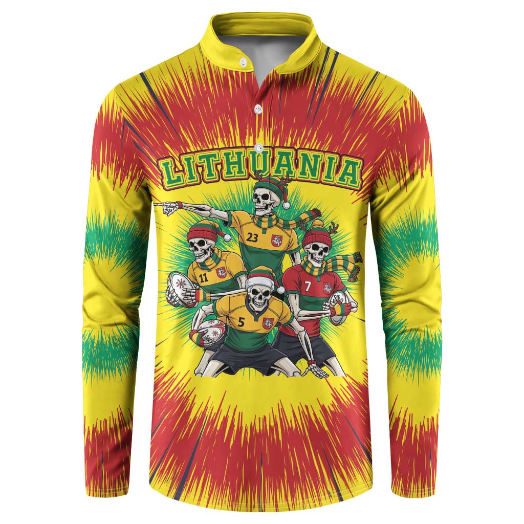 Personalized Lithuania Christmas Button Sweatshirt Skeleton Rugby Tie Dye Vintage - Wonder Print Shop