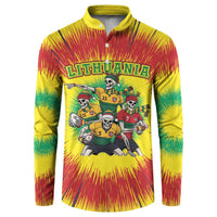 Personalized Lithuania Christmas Button Sweatshirt Skeleton Rugby Tie Dye Vintage - Wonder Print Shop