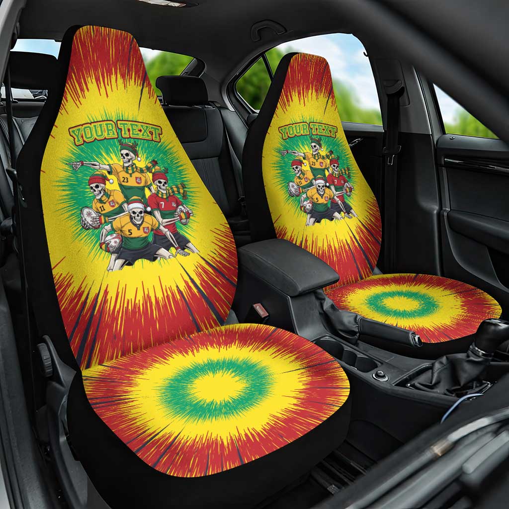 Personalized Lithuania Christmas Car Seat Cover Skeleton Rugby Tie Dye Vintage - Wonder Print Shop