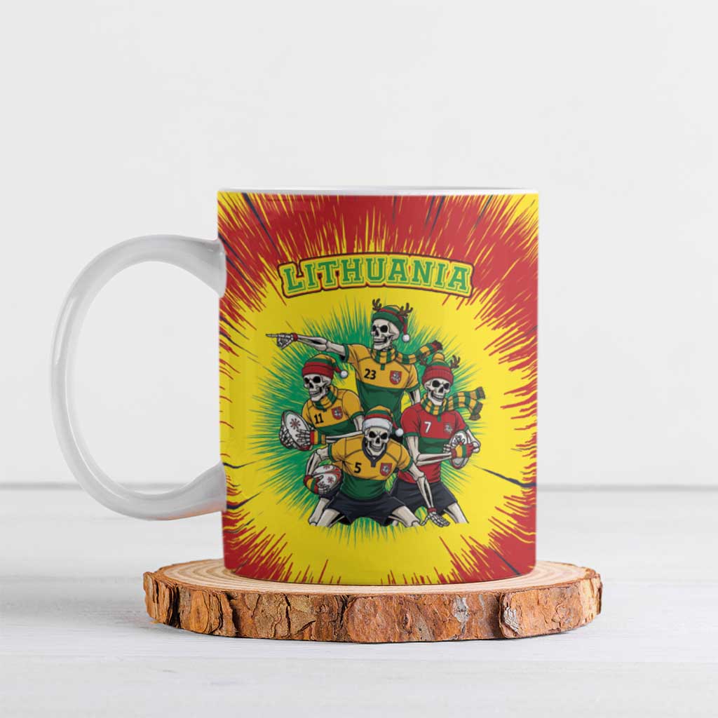 Personalized Lithuania Christmas Ceramic Mug Skeleton Rugby Tie Dye Vintage - Wonder Print Shop
