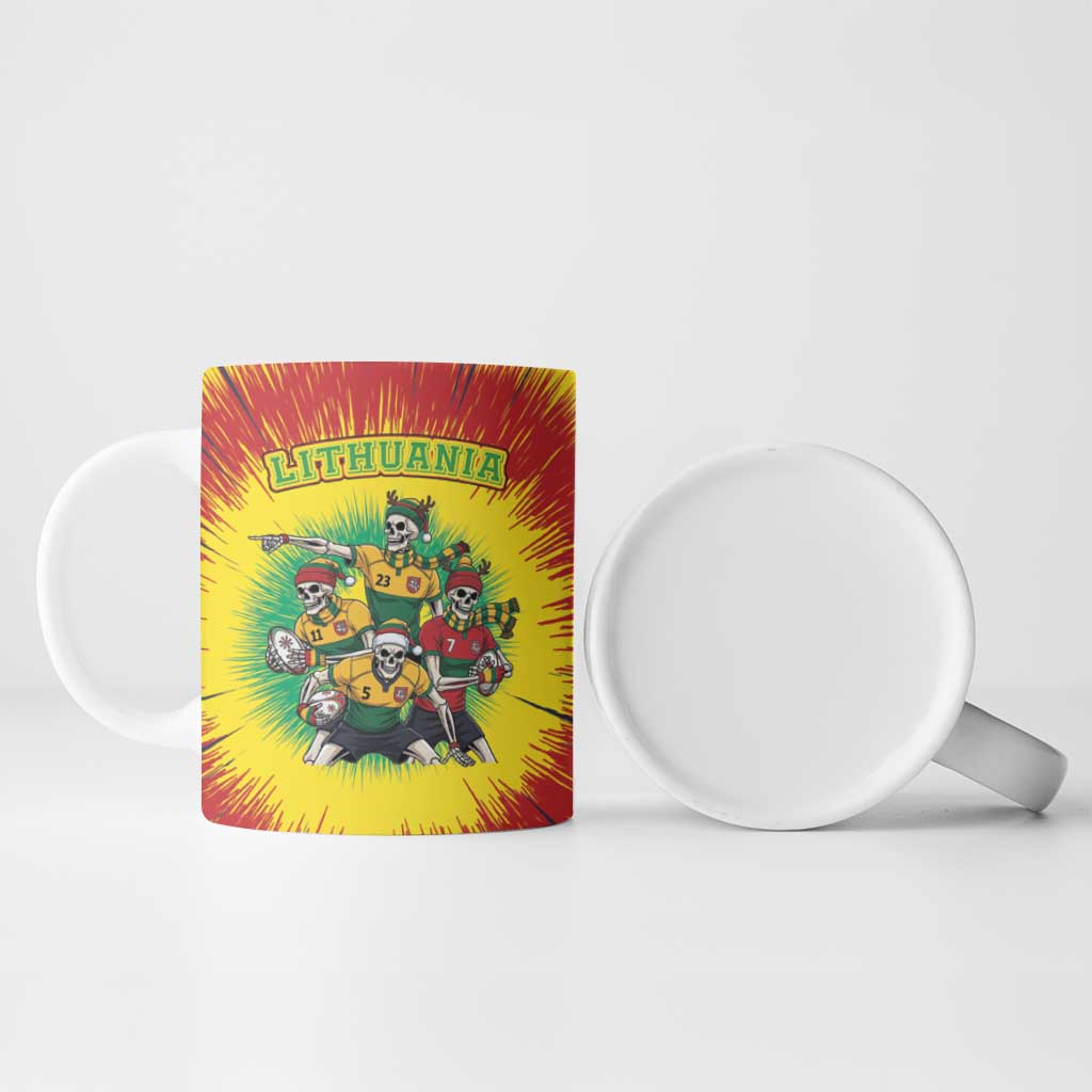 Personalized Lithuania Christmas Ceramic Mug Skeleton Rugby Tie Dye Vintage - Wonder Print Shop