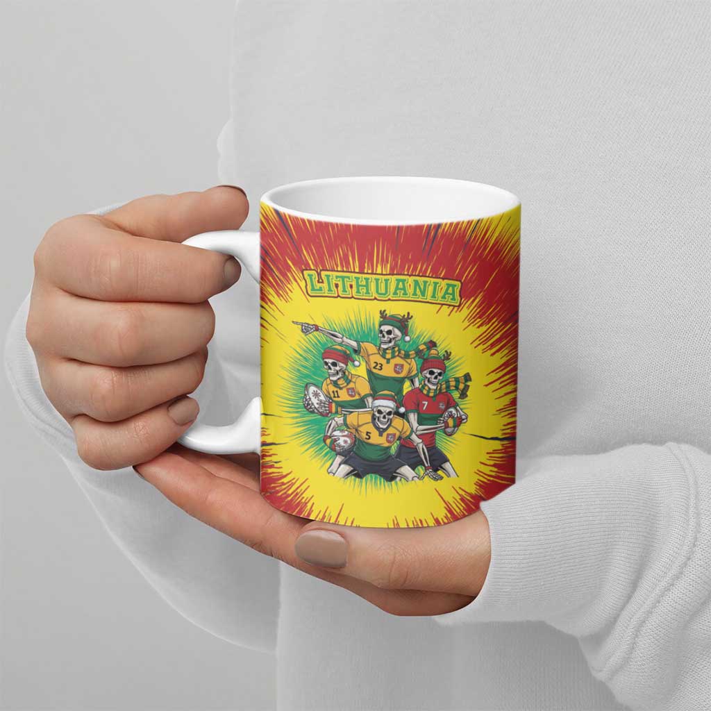Personalized Lithuania Christmas Ceramic Mug Skeleton Rugby Tie Dye Vintage - Wonder Print Shop