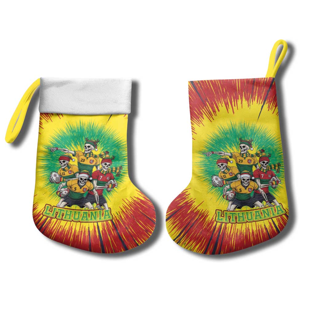 Personalized Lithuania Christmas Stocking Skeleton Rugby Tie Dye Vintage - Wonder Print Shop