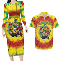 Personalized Lithuania Christmas Couples Matching Long Sleeve Bodycon Dress and Hawaiian Shirt Skeleton Rugby Tie Dye Vintage - Wonder Print Shop